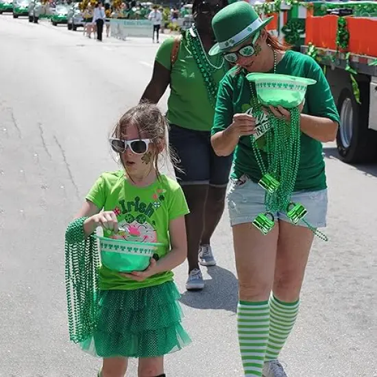4E's Novelty St Patricks Day Beads Necklace Bulk (72 Pack) Green Shamrock Beads Shot Glass Assortment - St Patricks Day Gifts for Kids, 33" 8mm Irish Kids Party Favor Supplies Costume Accessories {6}