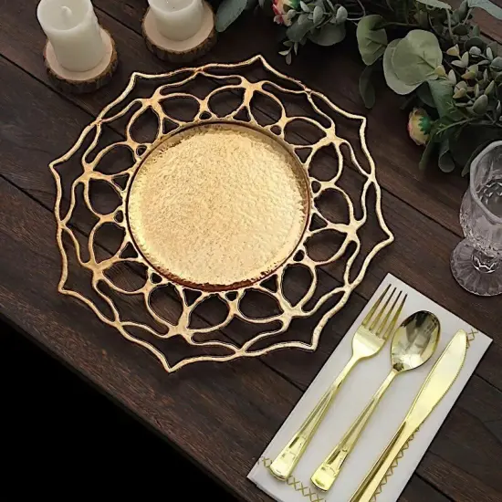 6 Gold 13" Acrylic Round CHARGER PLATES Flower Cutout Design Party Decorations {4}