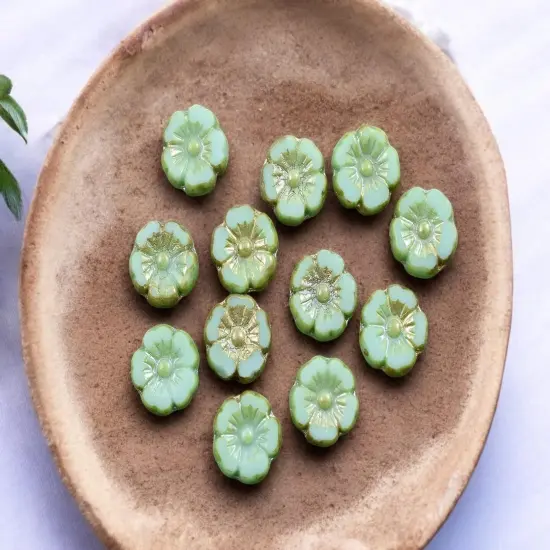 *12* 10mm Turquoise Picasso AB Hawaiian Flower Beads {4}