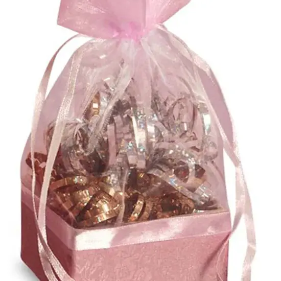 Box On The Bottom Organza Bags 2 1/2 '' X 2 7/8 '' X 6 1/2 '' Wrap Pink {4}