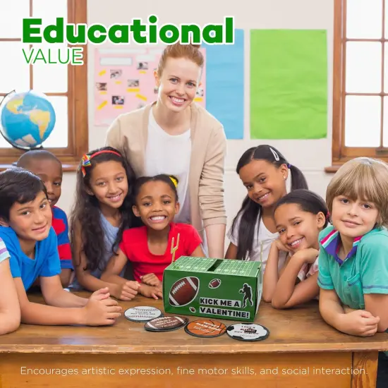 4E's Novelty DIY Football Valentine Mailbox Kit with 36 Sport Valentine Cards for Kids, Valentines Mailbox Kit for Boys & Girls, Classroom Mailbox & School Party {1}