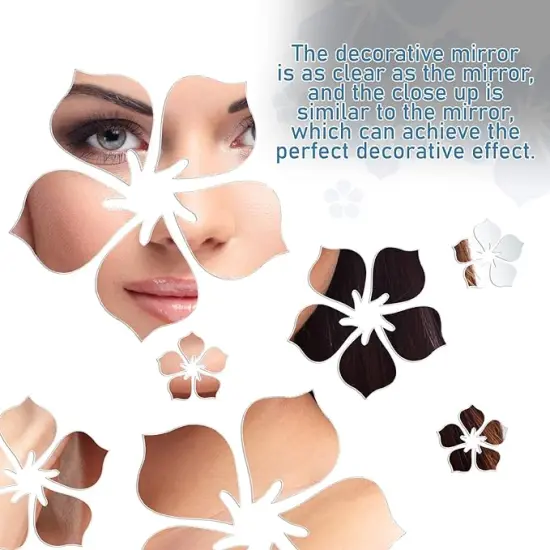 Acrylic Mirror Floral Wall Stickers Self Adhesive Mirror Wall Decor Removable Mirror Decor 3D Flower DIY Wall Sticker for Living Room Bedroom Bathroom (Silver) {4}