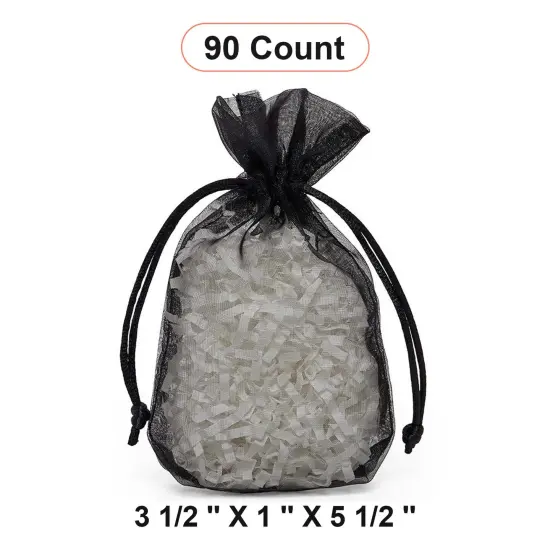 Flat Bottom Organza Bags 3 1/2'' x 1''x 5 1/2'' for Party Favors Black {1}