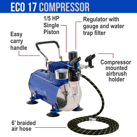 Multi-Purpose Gravity Feed Airbrushing System - Model G22 Gravity Feed Dual-Action Airbrush, 1/3 oz. Fluid Cup, 0.3 mm Tip, Hose, 1/5hp Air Compressor {4}