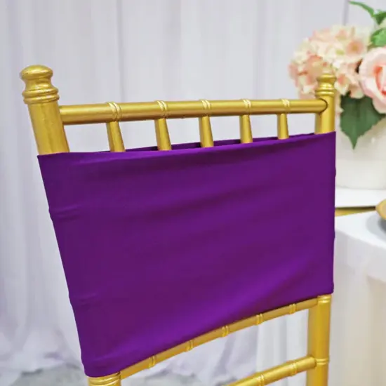 10 Pieces Stretchy Elegant Purple Spandex Chair Bands 7 x 13 Inches {4}