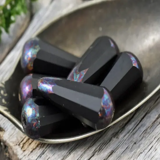 *6* 8x20mm Jet Bronzed AB Picasso Faceted Drop Beads {4}