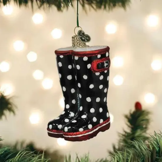 Old World Christmas 3.25 In Rubber Boots Christmas Tree Ornament , Rain Wear Dry Feet Black {3}