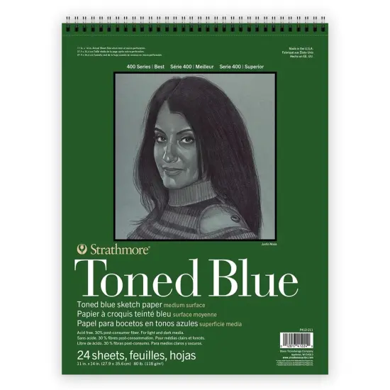 Strathmore 400 Series Toned Blue Sketch Pad 11"X14"-Wire Bound, 24 Sheets {1}
