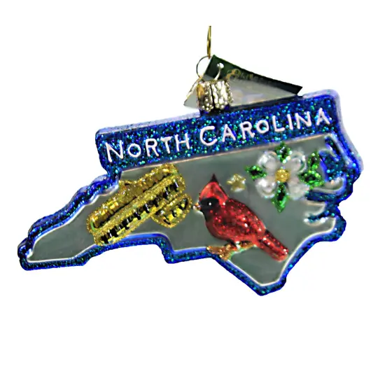 Old World Christmas 3.0 Inch State Of North Carolina Tree Ornament , Cardinal Dogwood Plane Blue {1}