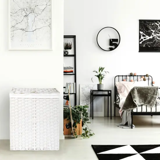Seville Classics Handwoven Lidded Laundry Hamper White {3}