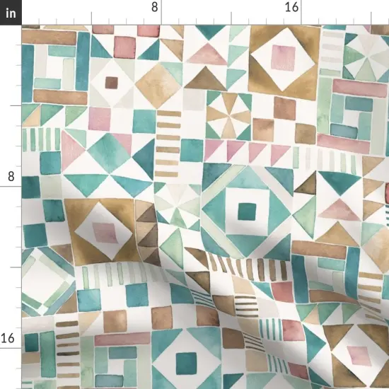Various Fabrics by the Yard or Fat Quarter Watercolor Geometric Faux Tile Art Deco Square Checkered Patchwork Colorful Folk Cheater Quilt Traditional Classic Custom Printed Fabric by Spoonflower {2}