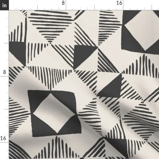 Various Fabrics by the Yard or Fat Quarter Patchwork Hand Drawn Lines Geometric Triangle Cabincore Modern Abstract Boho Rustic Quilt Block Charcoal Farmhouse Squares Square Custom Printed Fabric by Spoonflower {2}