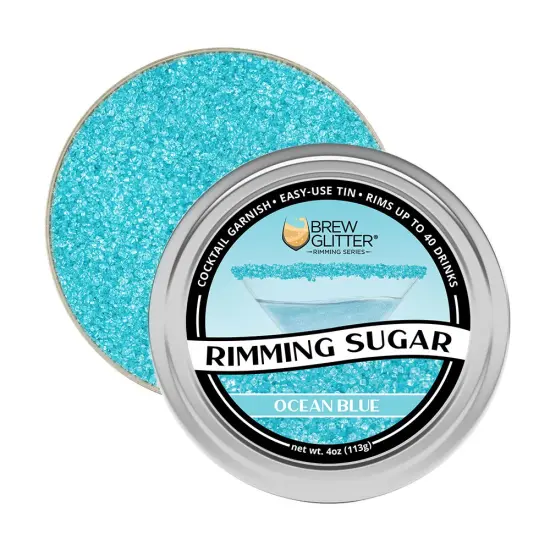 Brew Glitter - Ocean Blue Rimming Sugar (4oz, 1x Bar Tin) Cocktail Garnish for Mixed Drinks & Refreshments {5}