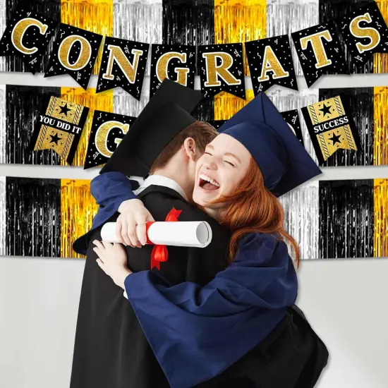 4 Pack 10 Ft Black Gold Silver Foil Fringe Garland Metallic {4}