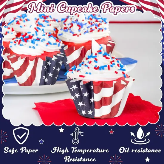 200Pcs July 4th American Flag Cupcake Liners(Blue，red，white) {3}