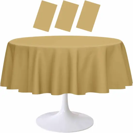 3 Pack Gold Round Tablecloth 84 x 84 Inch {1}