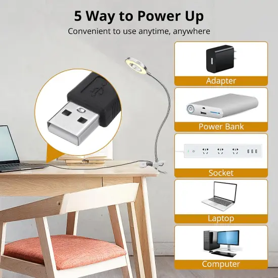 Skymore Clip on Light -3 Color Modes&10 Brightness LED Reading Desk Light with Clamp Flexible Gooseneck Book Light for Kids' Bedtime Reading, Zoom Meetings, Clip on Table, Headboard, Dorm&Office Use {4}