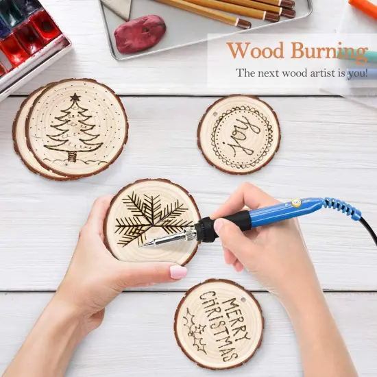 Wood Slices 30 Pcs 2.8-3.1 Inches Natural Wood Rounds Wooden Circles for Crafts Christmas Ornaments Unfinished Wood Kit with Predrilled Hole for DIY Arts Painting Centerpieces (2.8-3.1 inches) {3}