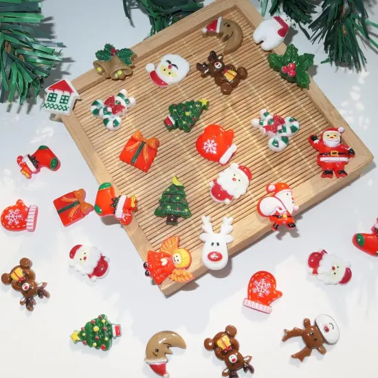 Christmas Resin Charms for Crafts,100 Pcs Flatback Slime Charm Beads Miniature Ornaments for Christmas Embellishments {3}