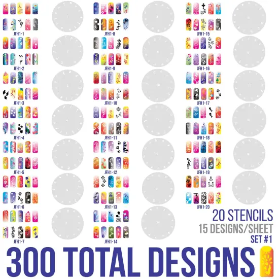 Airbrush Nail Stencils - Nail Art Stencils Series #1: 260 Unique Designs from 20 Individual Templates {2}