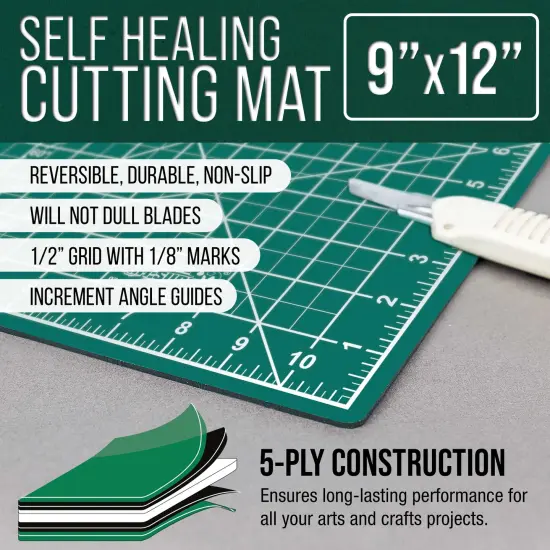 9" x 12" Self-Healing Cutting Mat 5-Ply - Double-Sided Green/Black Craft Mat, Non-Slip Cutting Mats for Crafts, Sewing, Quilting, Scrapbooking {2}