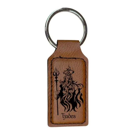 Keychain - Rectangle - Hades God of the Underworld - Leather Black/Silver {2}