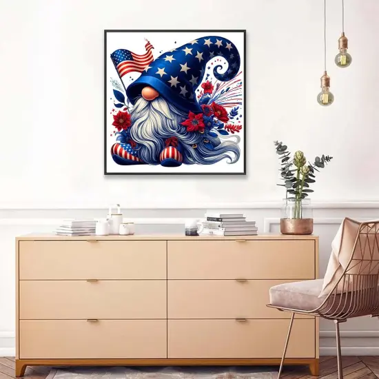 Gnome Diamond Art Kits for Adults-Round Full Drill 5D Patriotic Diamond Painting Kits for Adults Beginners Paint by Diamonds Pictures 4th of July Gem Art Painting Kits DIY Crafts Kits 12x12inch {3}