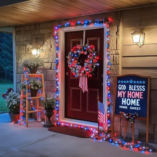 250 LED Red White and Blue Lights for 4th of July Decorations - 91.5ft Connectable Patriotic Lights Outdoor Waterproof with 8 Modes for Home Yard Patio Party Decor {4}