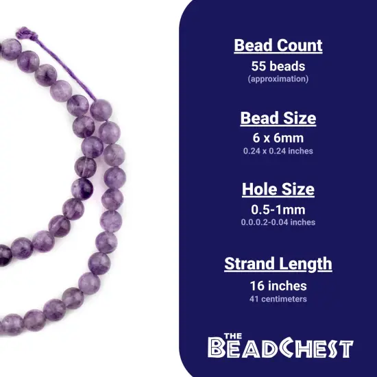 The Bead Chest Cloudy Round Amethyst Beads 6mm Purple Gemstone 16 Inch Strand {5}