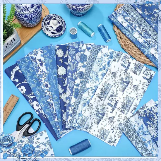 60 Pcs 10 x 10 Inch Blue and White Quilting Precut Fabric Squares {3}