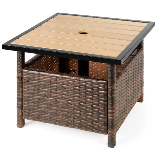 Best Choice Products Wicker Rattan Patio Side Table Outdoor Furniture for Garden, Pool, Deck w/ Umbrella Hole Natural {7}