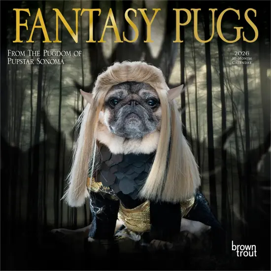 Fantasy Pugs OFFICIAL | 2026 7 x 14 Inch (Hanging) Monthly Mini Wall Calendar {1}