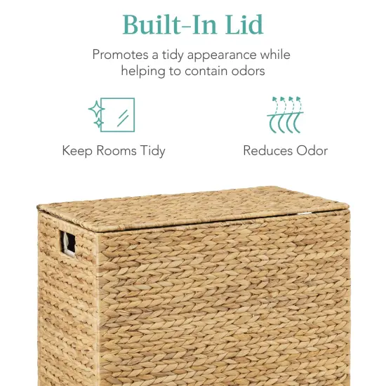 Best Choice Products Large Natural Water Hyacinth Double Laundry Hamper Basket w/ 2 Liner Bags, Handles {6}