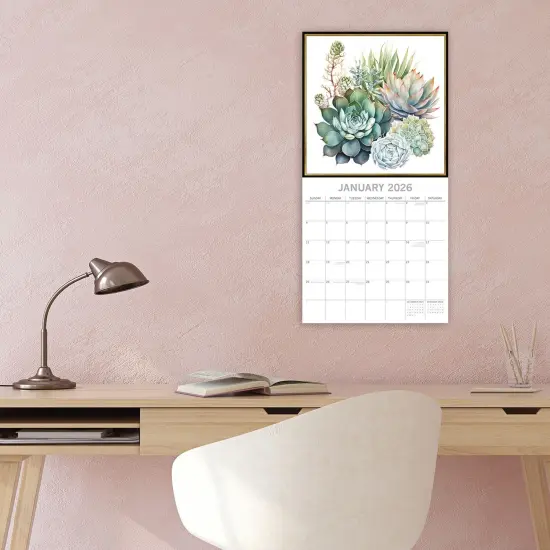 The Gifted Stationary 2026 Square Wall Calendar, Succulents, 16-Month Arts & Antiques Theme Hanging Calendar with 180 Reminder Stickers, Month Planner for Home, or Creative Spaces, 12x12 In Multicolor {2}