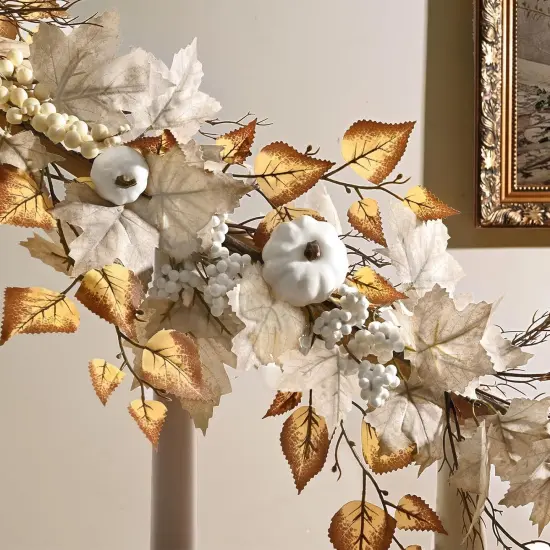 5.8ft Fall Garland with Lights Mantle Fireplace Autumn Garland {5}