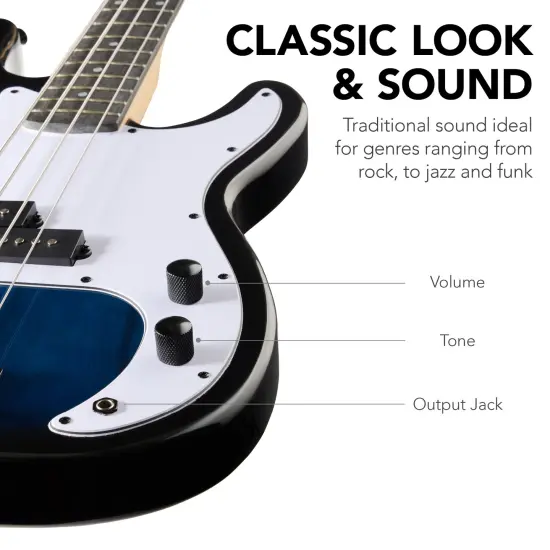Best Choice Products Full Size Beginner 4-String Electric Guitar Bass Guitar w/ Padded Case Hollywood Blue/White {6}