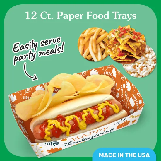 Big Dot of Happiness Happy Thanksgiving Paper Food Trays, Disposable Food Boats Double-Sided Meal Holders for Nachos, Hot Dogs, French Fries - 12 Ct {3}