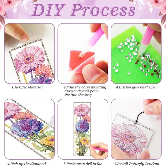 4pcs Flower Diamond Art Bookmarks Kit Floral Diamond Bookmarks {3}