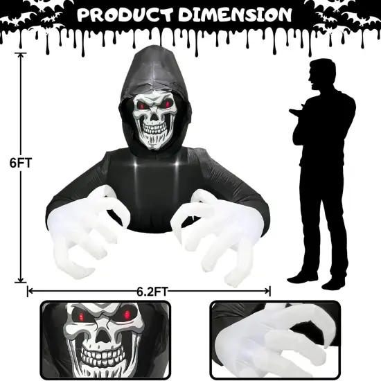 6FT Inflatable Halloween Decorations Outside Grim Reaper {3}