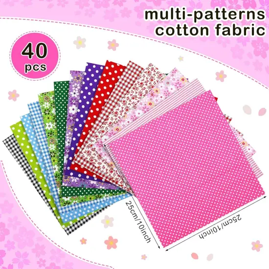 40 Pcs 10 x 10 Inches Summer Floral Cotton Precut Fabric Bundle {2}