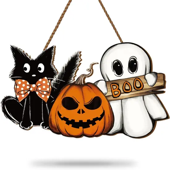 Halloween Door Decor - Pumpkin Ghost Boo Black Cat {1}