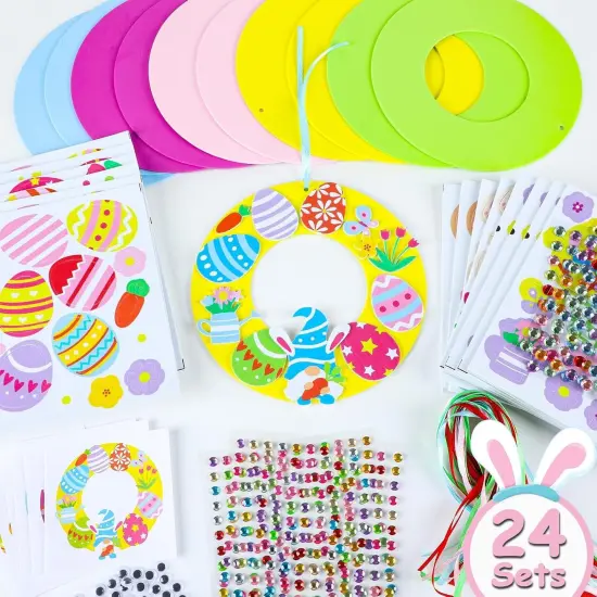 286 Pcs Easter Foam Wreath Craft Kit DIY Wreath Signs Decorations 24 Sets Craft Kit {2}
