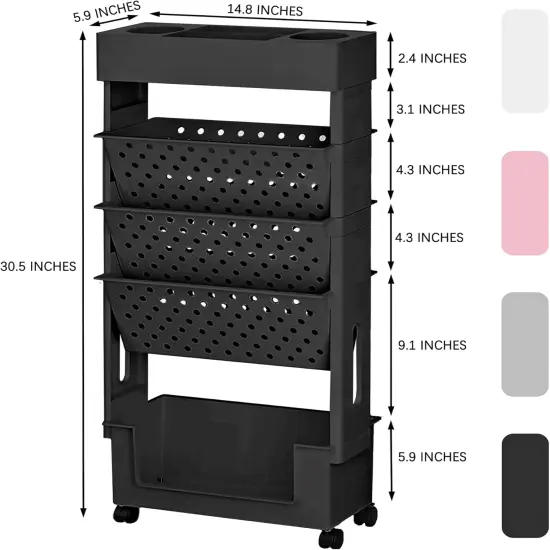 5 Tier Rolling Utility Cart Multi-Functional Movable Storage Book Shelves {2}