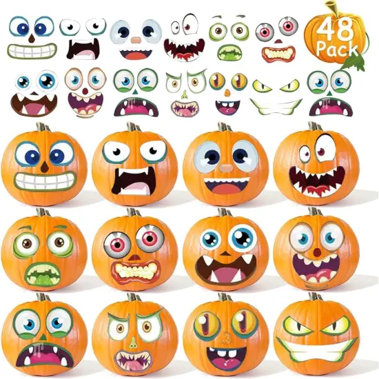 48 Pack Halloween Pumpkin Stickers Decorating Craft {1}