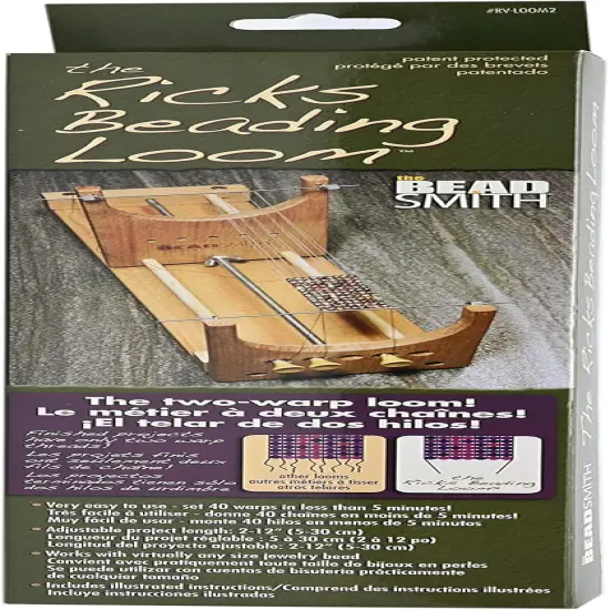 The Beadsmith Rick's Beading Loom, Two-Warp Loom, 13.5 x 3.75 x 4.5 inches, Wooden, Illustrated Instructions Included, Easy Assembly, Use to Create Necklace and Bracelet Designs {6}