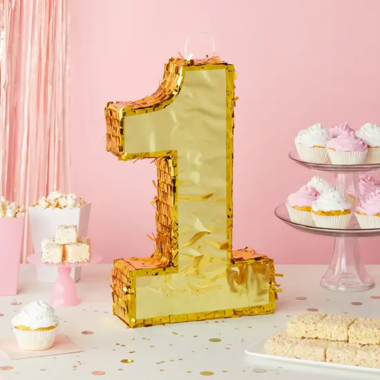 Juvale Gold Foil Number 1 Pinata for Kids Ages 3–14 Birthday Party Decorations, Centerpieces, Anniversary Celebrations, Small (16 x 3 x 10 In) {3}