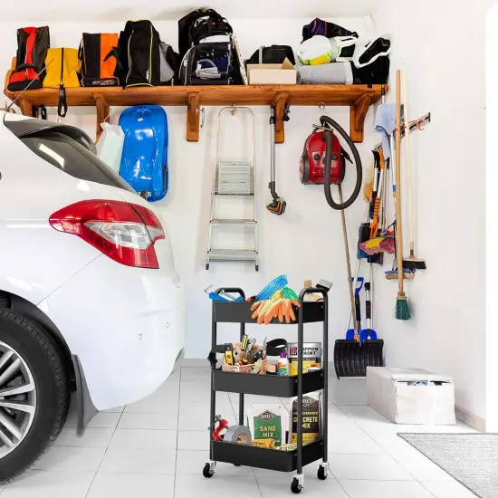 3-Tier Rolling Metal Storage Organizer - Mobile Utility Cart (Black) {4}