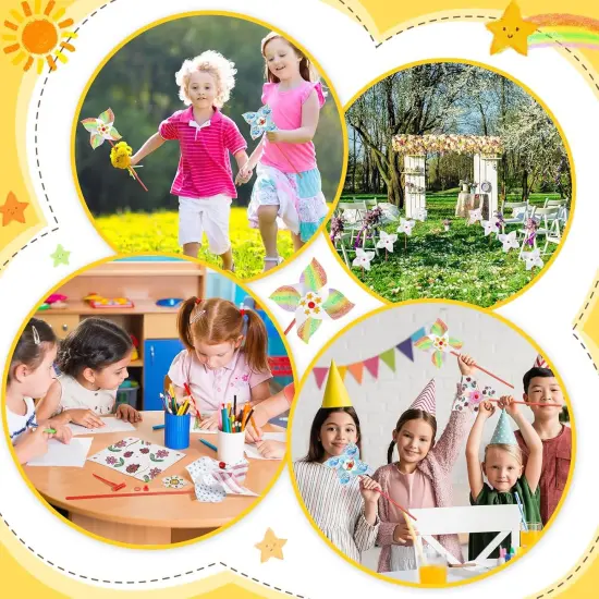 200 Pcs DIY Paper Pinwheels for Kids Bulk White Blank Paper Pinwheels Kids Craft Kits for Boys Girls Summer Activities {4}