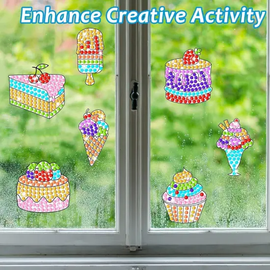 7pcs Summer Crafts Sweets Arts Crafts DIY Gem Diamond Suncatcher Crafts for Kids Cake Ice Cream Diamond Painting Gift {4}