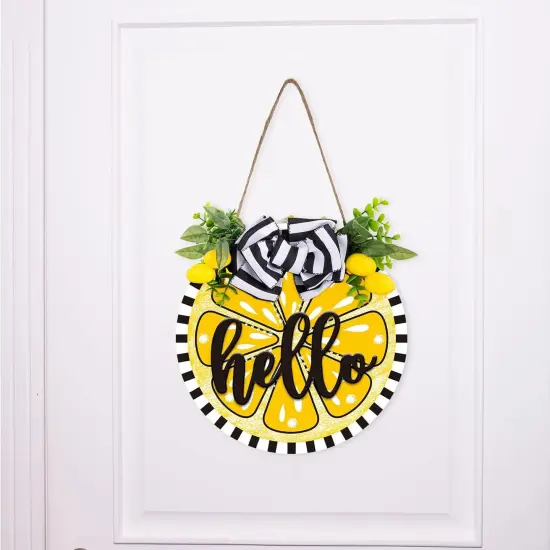 Lemon Wooden Hanging Sign 3D Hello Summer Welcome Sign Front Door Decor with Bowknot Artificial Lemons Rustic Farmhouse Wood Sign Door Hanger for Summer Holiday Home Office Shop Window {4}